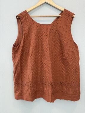 LOFT Plus Size Eyelet Reversible Sleeveless Top In Rust Orange - Women's 20 NWOT